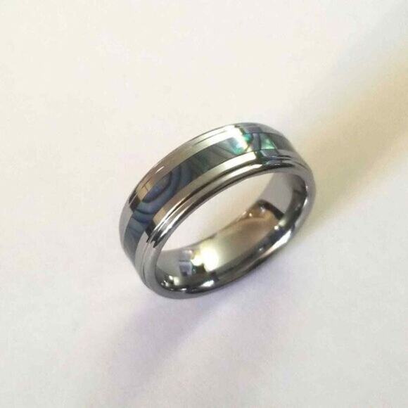 New Tungsten carbide Abalone Inlay Center Ring size 9 - Picture 6 of 7